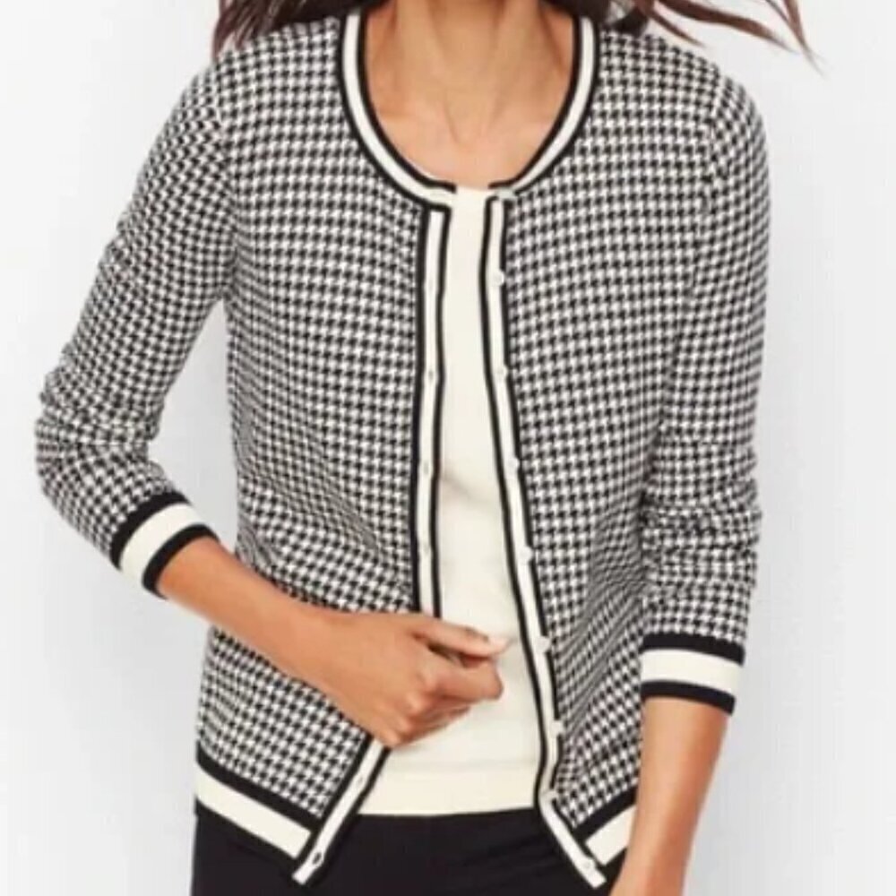 Talbots black/white houndstooth-print cardigan sz 3XP